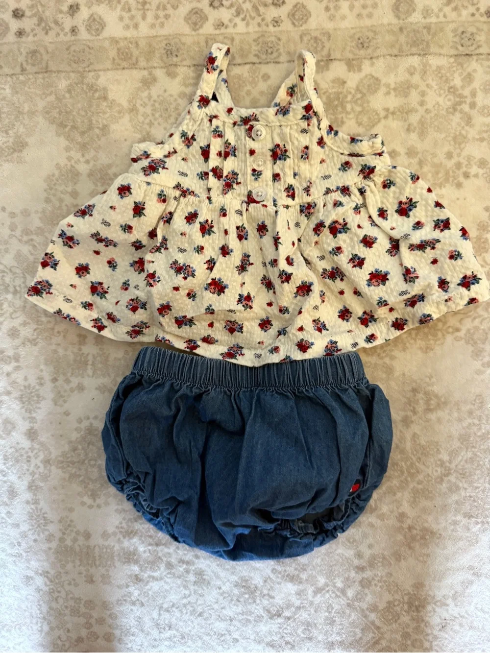 Tommy Hilfiger Baby Girls Floral Top and Denim Bloomers Set White Blue Red